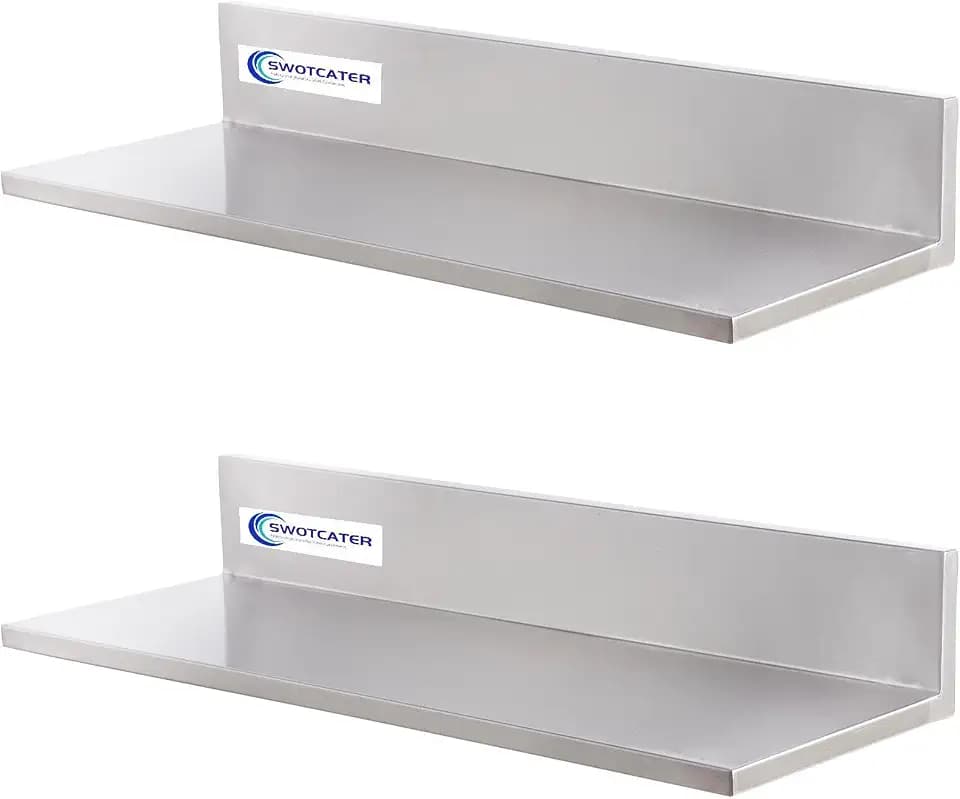 Stainless Steel Wall Shelf 8.6"x24", 2 Pack Metal Floating Shelf