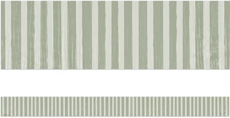 Teacher Created Resources Classroom Cottage Sage Green Stripes Straight Border Trim (TCR7179)