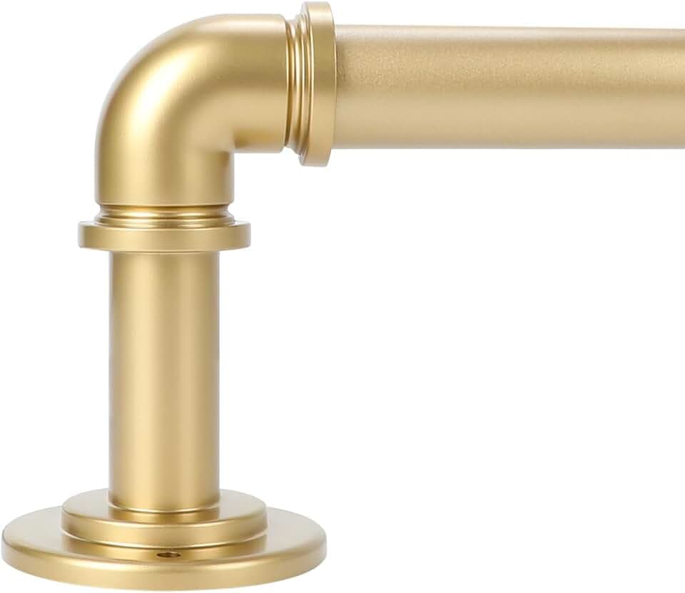 OLV Curtain Rod 36-45 Inch, Industrial Wrap Around Window Rod, Gold