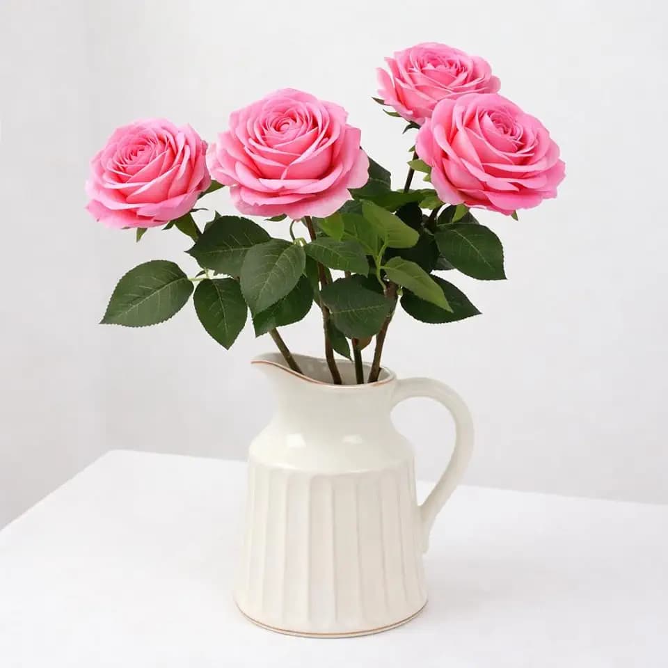 4PCS Roses Artificial Flowers Real Touch Flocked Latex, Pink