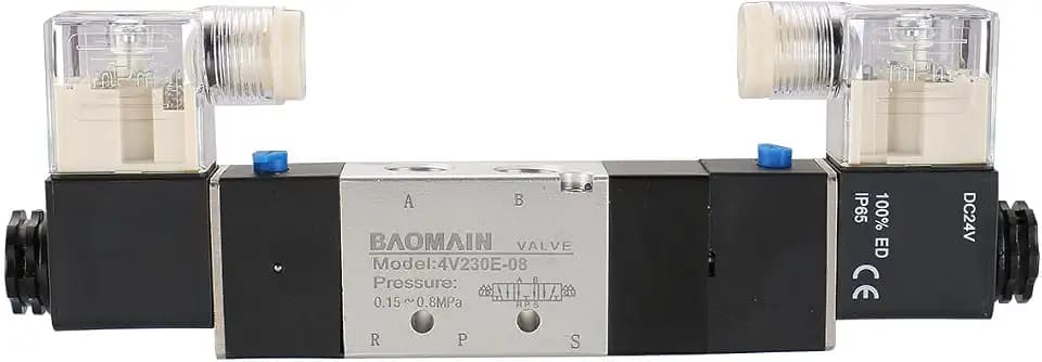 Baomain Pneumatic Solenoid Air Valve 4V230E-08 24VDC 5 Way 3 Position Internally Piloted Acting Type Double Electrical Control (DC 24V)
