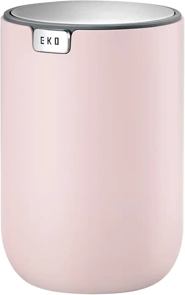 EKO Fandy 0.4 Gal/1.5L Mini Tabletop Trash Bin with Swing-Lid, Desktop Trash Can for Bathroom Countertop, Vanity, Coffee or Office, Small Garbage Bin (Pink)