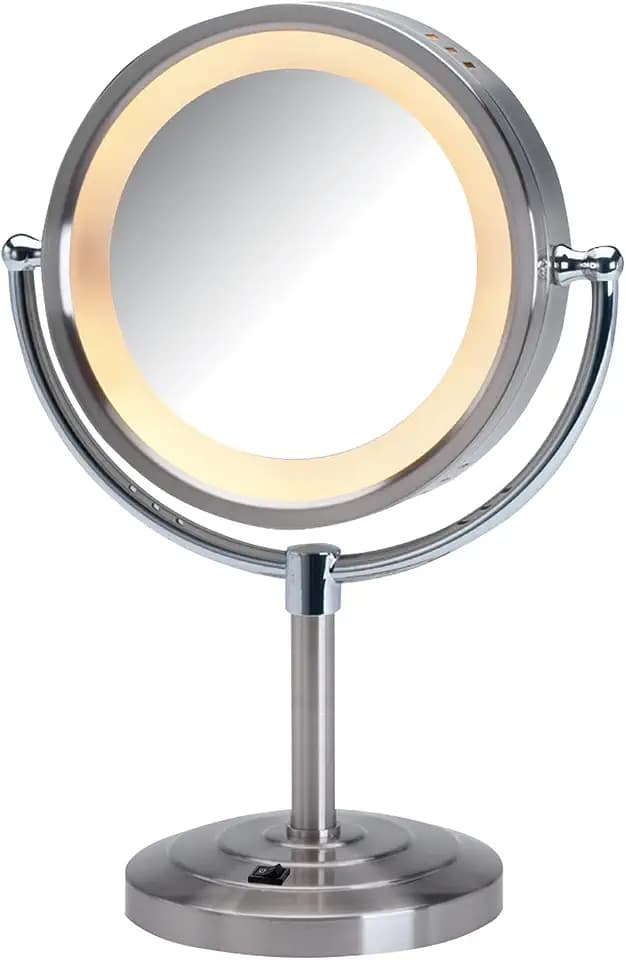JERDON Lighted Makeup Mirror with 5X Magnification - Nickel - HL745NC
