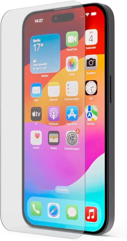 Hama Schutzglas für Apple iPhone 15 Plus/15 Pro Max (iPhone 15 Glasschutz mit 9H Härte kratzfest u. stoßfest, gehärtetes Sicherheitsglas Schutzklasse 7, Displayschutz) transparent