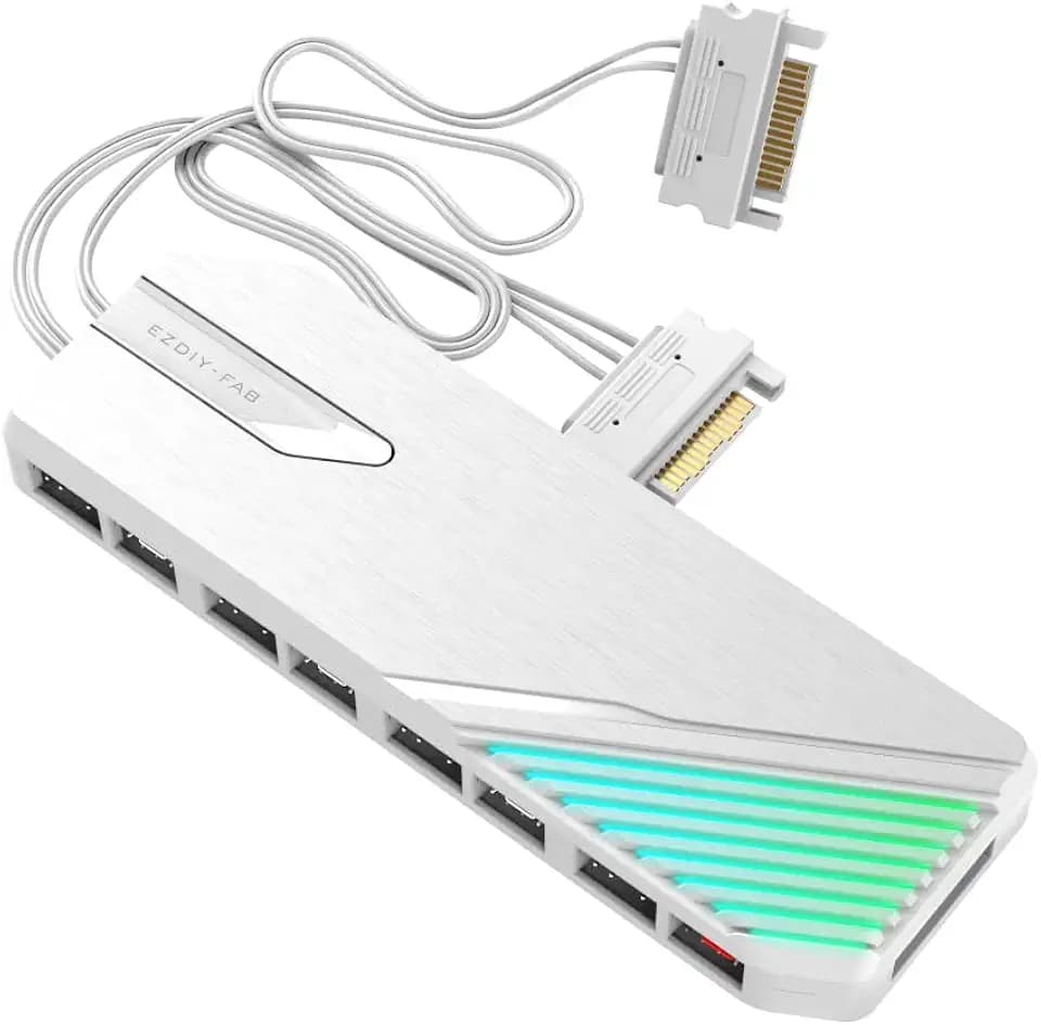 EZDIY-FAB FH01 8-Port ARGB PWM Fan Hub Controller,Duale SATA-Kabel,Weiß