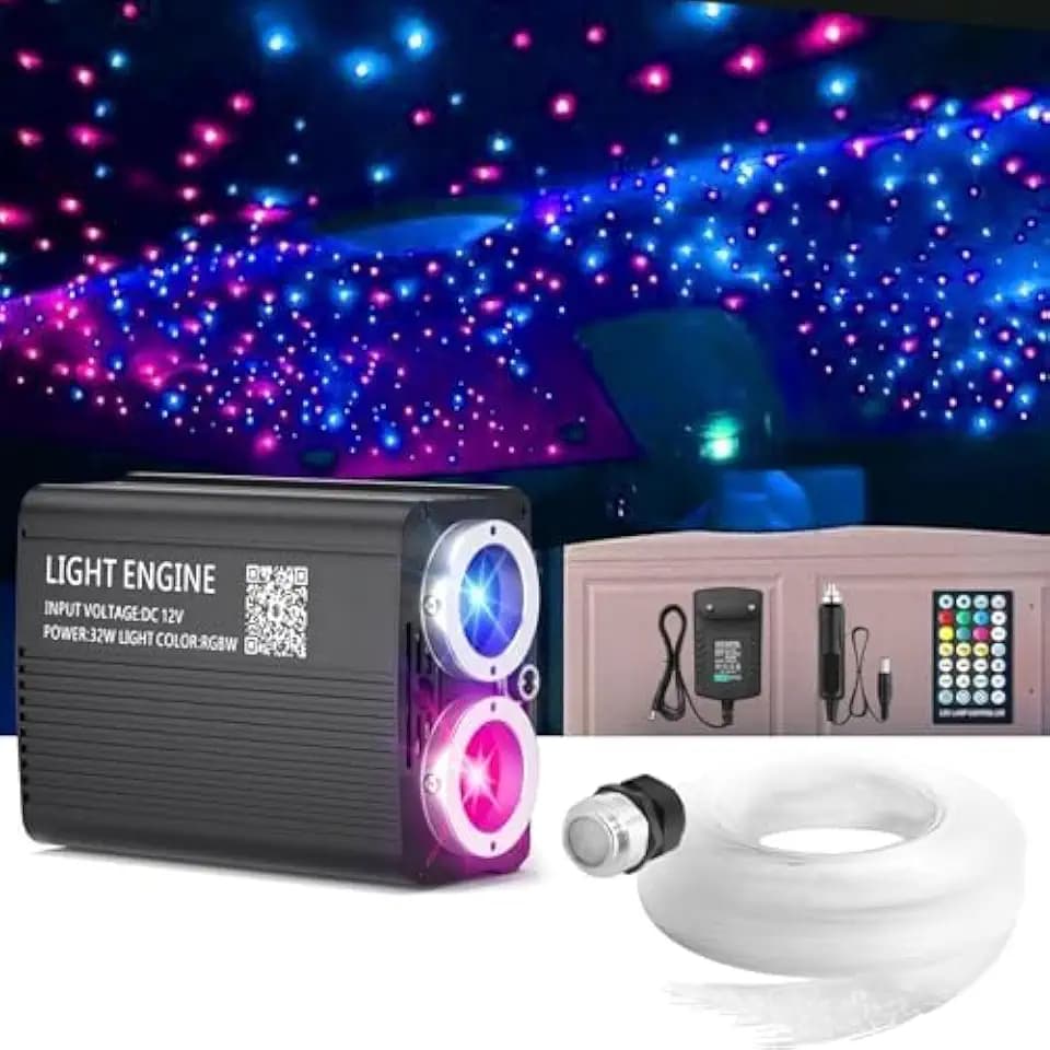VASTFIRE Starlight Headliner Kit 1000pcs, 32W Dual-Color Meteor + Twinkle Star Headliner kit Music/Voice Activated Star Lights for Car, Bed Room, RVs, Home Theaters | Bluetooth + Remote Contr