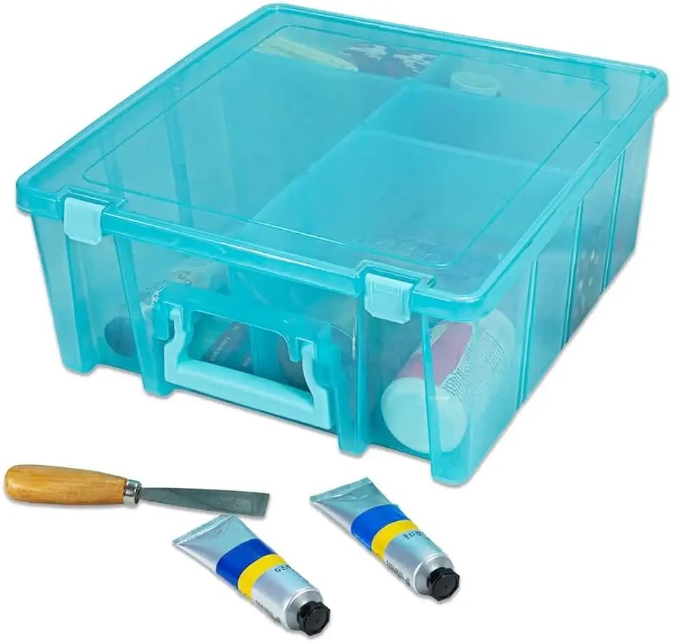 ArtBin Super Satchel Double Deep, 8-Compartment Craft Box, Aqua Mist