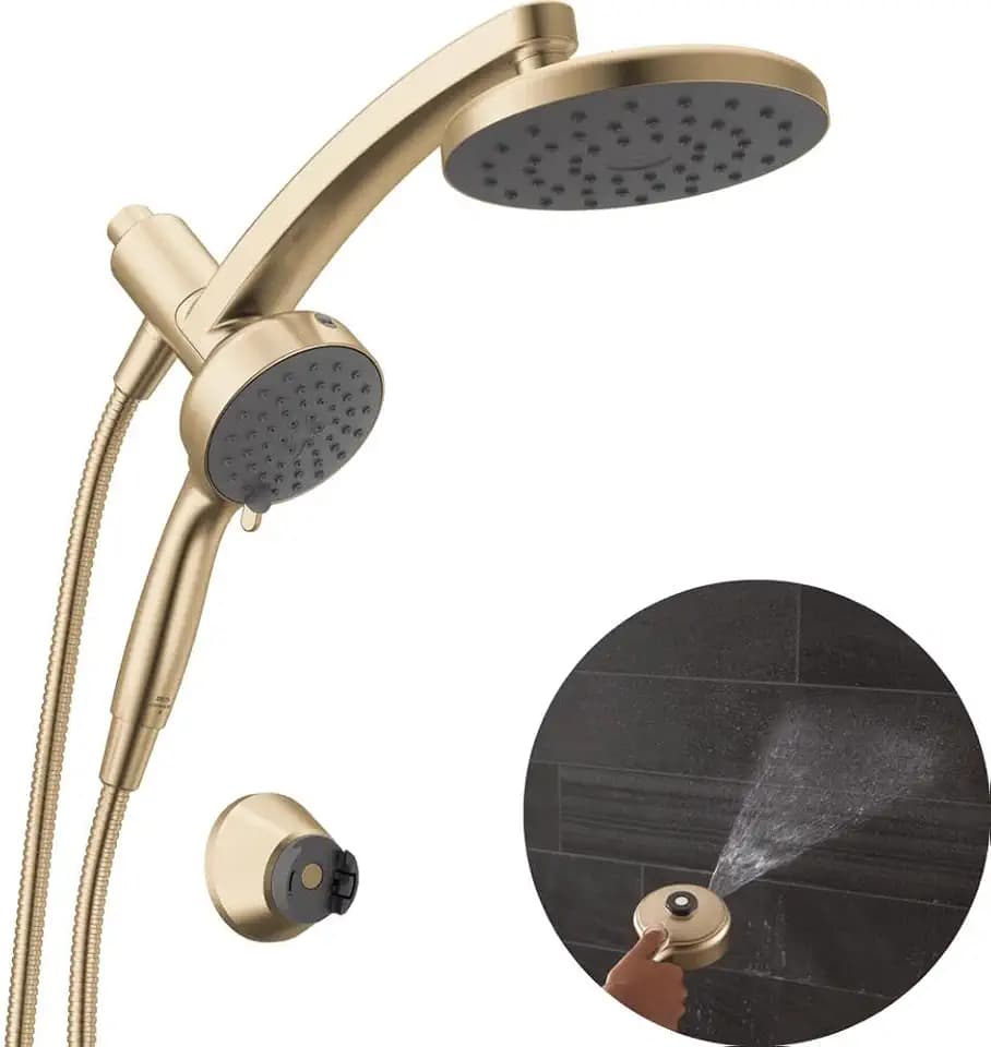 Delta 6-Setting PivotPro 3-in-1 Combination Shower Head with ProClean Spray, Brushed Gold Round Shower Head Rainfall with Handheld Spray, 1.75 GPM, Champagne Bronze 75648CZ
