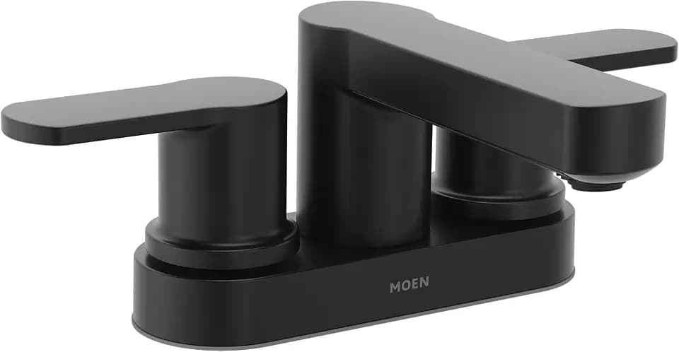 Moen Laris Matte Black Two-Handle 4” Centerset Modern Bathroom Faucet, 84015BL