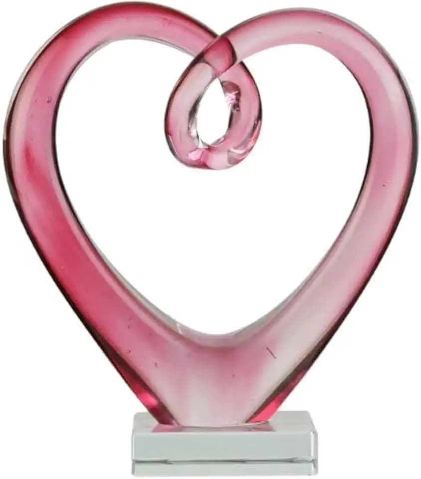 Yao Yuan 7.49'' Tall Hand Blown Art Glass Pink Heart Sculpture, Glass Heart Figurines Party Home Decoration,Art Sculpture Collection for Valentine's Day Gift (Pink)