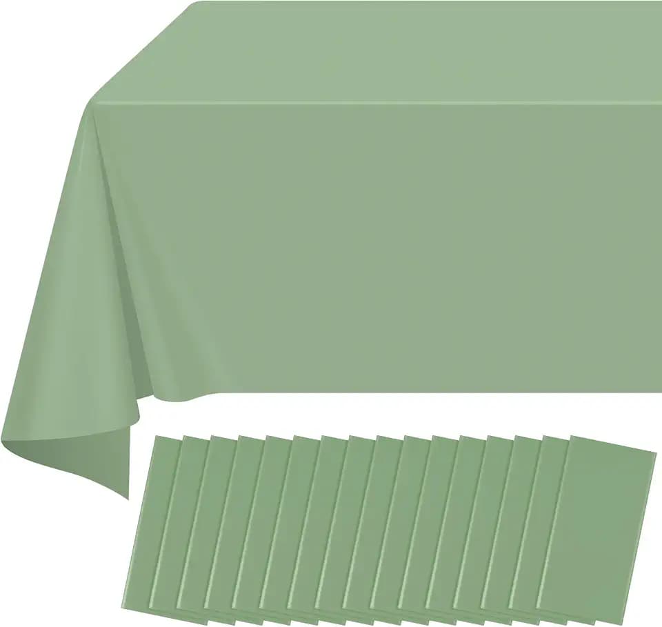 16 Pack Sage Green Plastic Tablecloth for Rectangle Tables, Premium Decorative Sage Disposable Table Cloths for Parties, Rectangle Party Table Cover for Birthday Wedding Baby Shower Party, 54x108 Inch