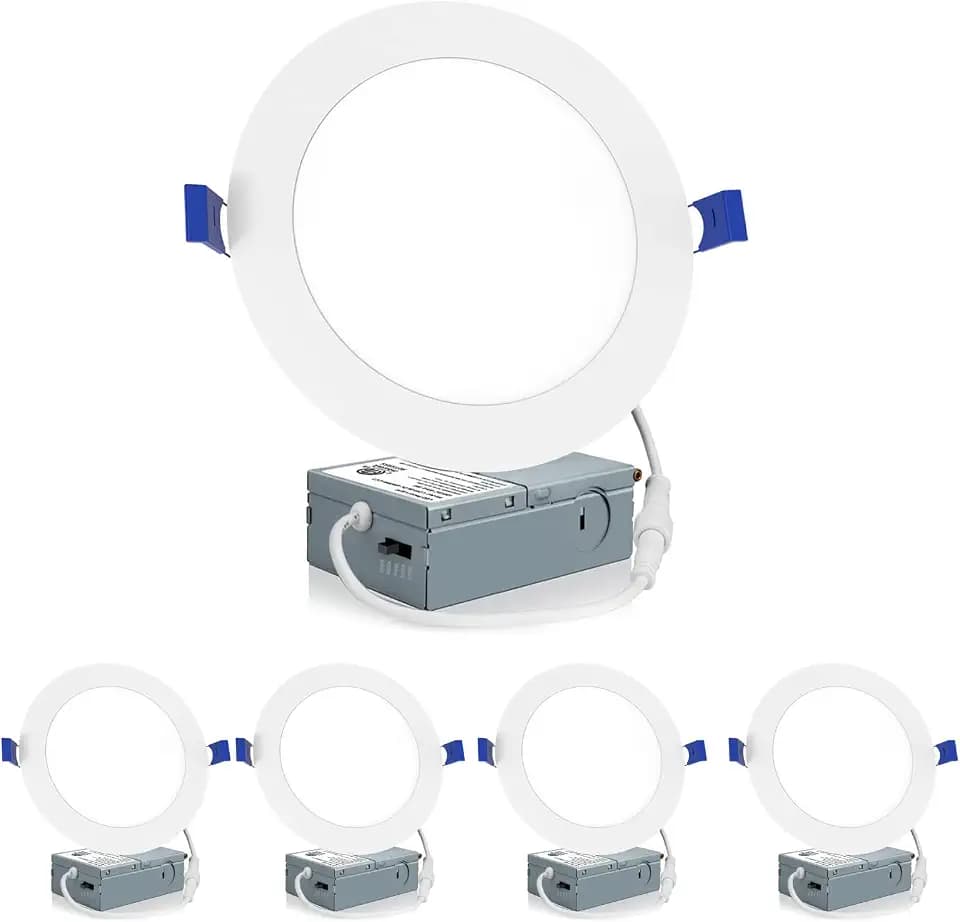 Meconard 4 Pack 6 Inch 5CCT LED Recessed Lighting, Canless Wafer Downlight