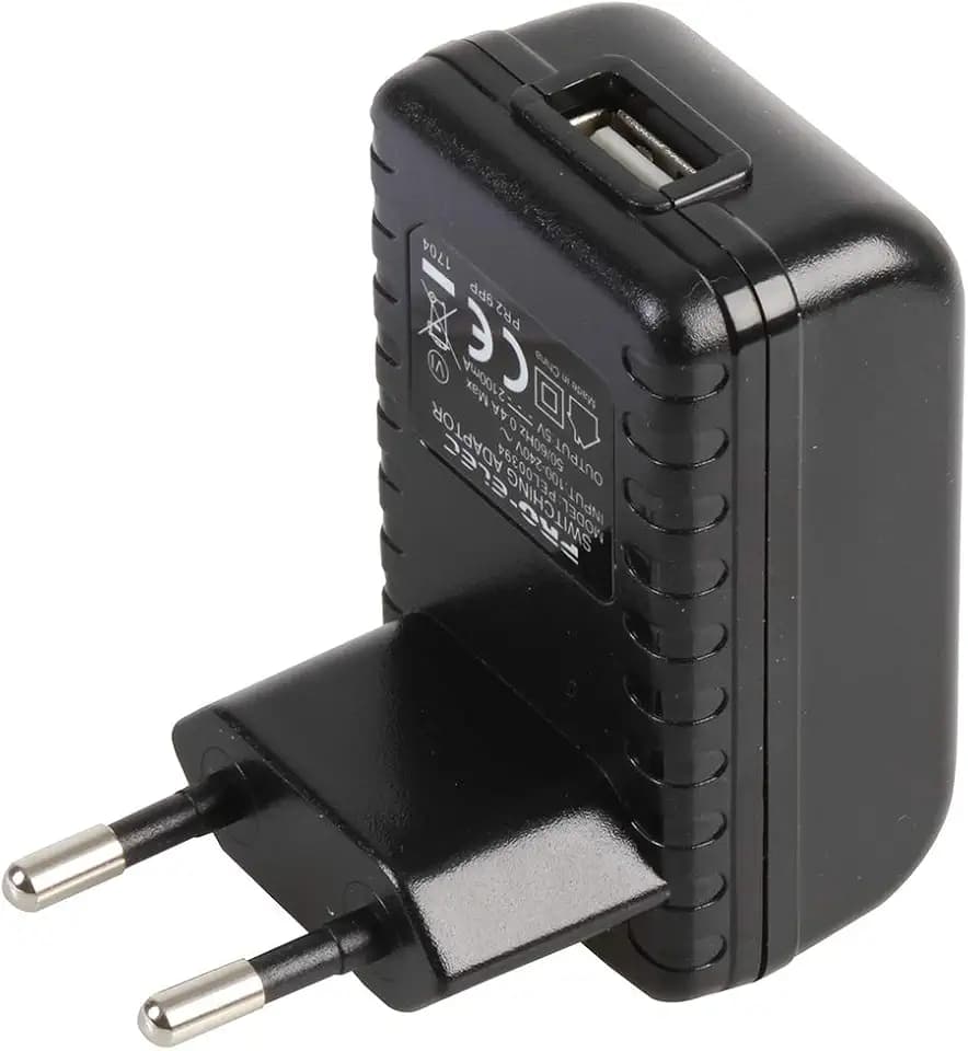 Pro Elec PEL00394 USB-auf-Euro-Reiseadapter/Ladegerät, 5 V, 2,1 A, Schwarz