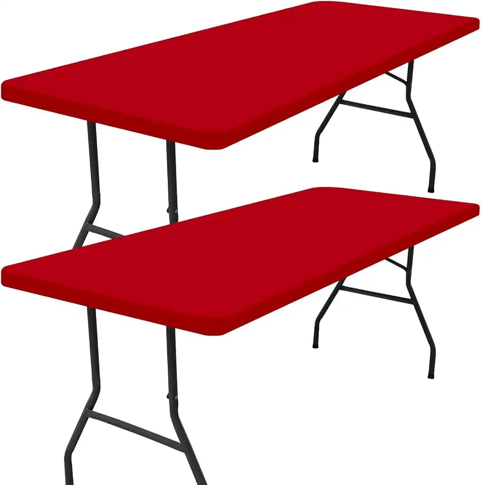Smiry 2 Pack Rectangle Picnic Table Cloth, Waterproof Elastic Fitted Tablecloths, Washable Polyester Rectangular Patio Table Cover for Camping, Indoor and Outdoor (Red, 36"x72")