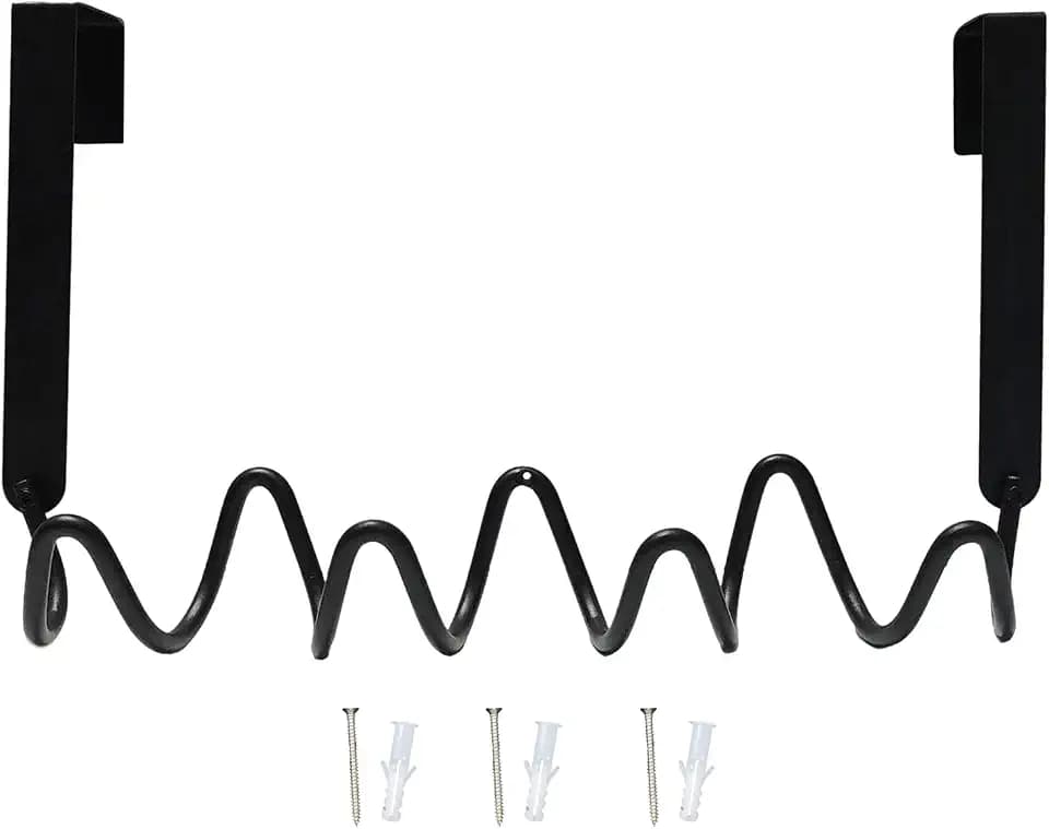Wave Heavy Duty Over The Door Hook, Behind The Door Coat Rack with 4 Hooks, Easy to Install Wave Shaped Hangers for Closet, Bedroom and Laundry Room (Black)