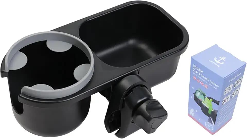 Universal Stroller Snack Tray with Cup Holder, Snack Tray Attachment and Accessories for Stroller (Grey)