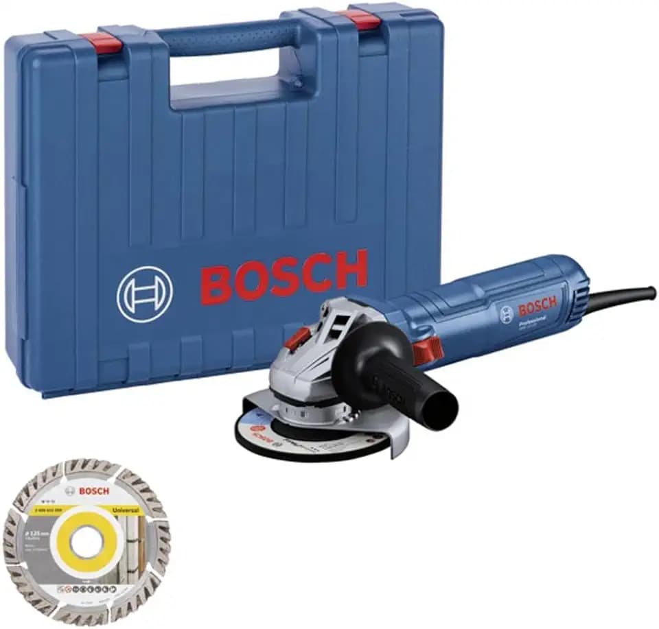 Bosch PRO Winkelschleifer GWS 12-125 (Scheiben-Ø: 125mm, Leistung 1200 W, Wiederanlaufschutz, inkl. 1x Diamantschleifscheibe, Zusatzhandgriff, in Handwerkerkoffer)