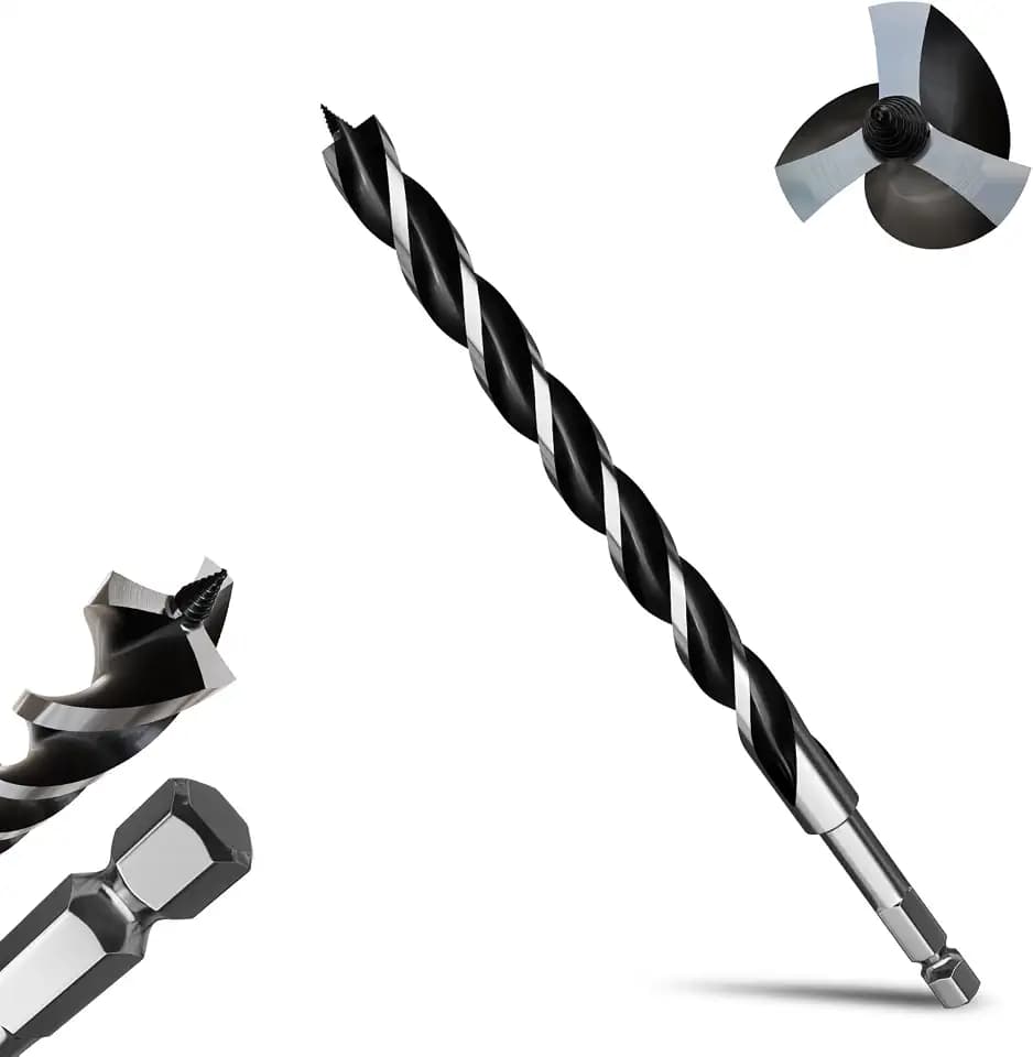 3/4"×12" Professional Auger Drill Bit for Wood with Quick Change 1/2" Hex Shank- 3-Cutter Design with Dual-Flute for Fast Chip Removal, Fits Hardwood, Softwood, PVC, Drywall & Tree Stumps