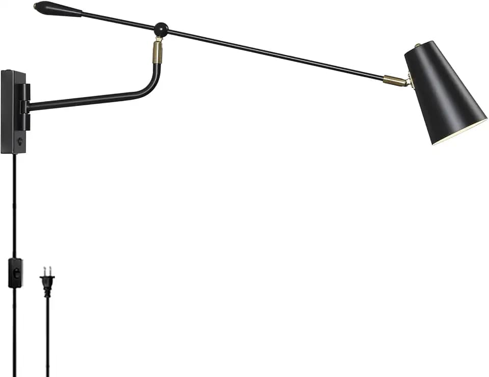 33" Large Black Rotatable Movable Long Pole Swing Arm Wall Sconce