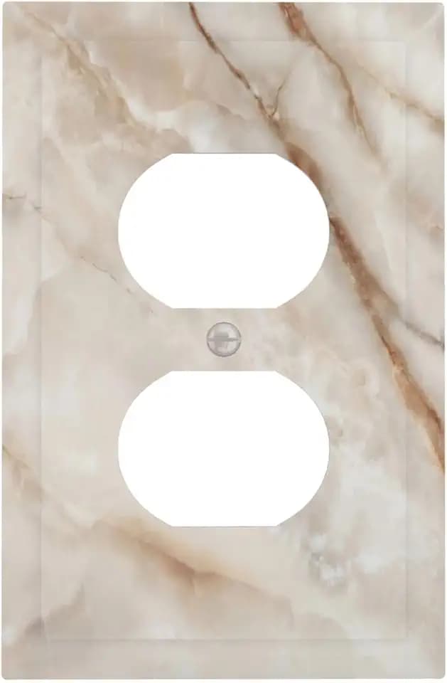 Beige Marble Pattern Outlet Covers Light Switch Cover Modern Wall Plate Decorative Duplex Receptacle Switch Plates Electrical Outlet Faceplate for Bathroom Kitchen Bedroom 5" x 3"