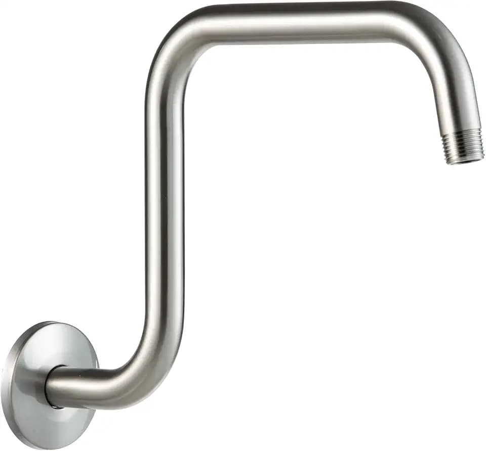 OFFO Shower Head Extension Arm 13 in, Brushed Nickel S Shaped High Rise Extender with Flange Shower Head Pipe Arm