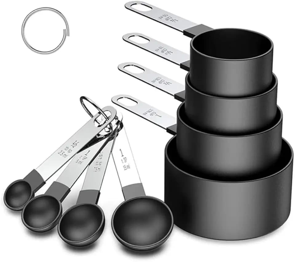 Chhabi 8-Piece Measuring Cups & Spoons Set with Stainless Steel Handles - Metric & US Measurements, Stackable Nesting Design for Cooking, Baking & Portion Control