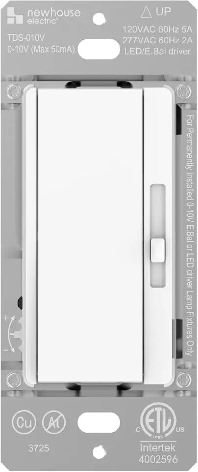 Newhouse Electric White 3-Way/Single Pole 0-10V Dimmer Switch for LED Drivers or Fluorescent Ballasts TDS-010V, Modern Wall Light Dimmer Switch for Contemporary Interior Design