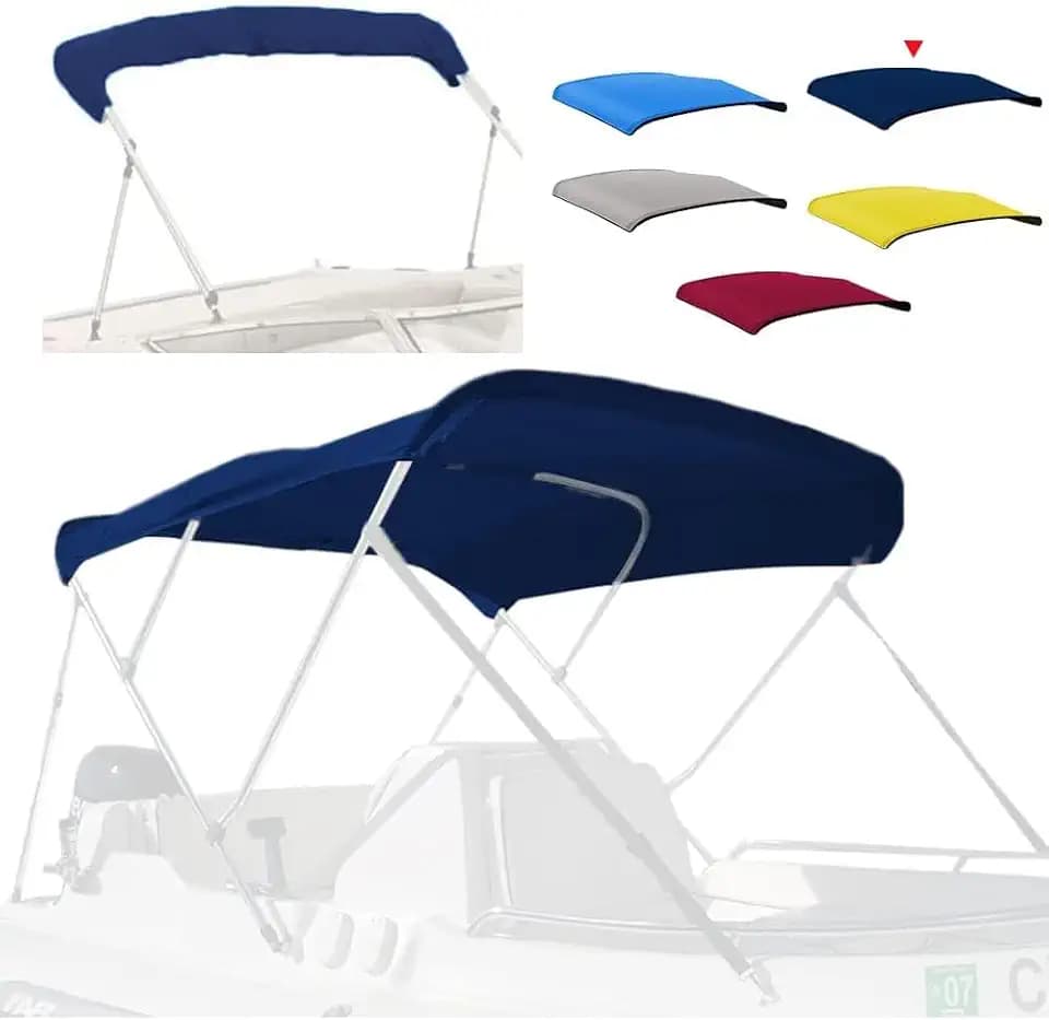 3 Bow Bimini Top Replacement Cover,600D Marine Grade Polyester Waterproof Sun Shade Boat Canopy,Easy Install Zipper Sleeves Boat Awning/Without Frame,Navy 6'L 54"-60" W
