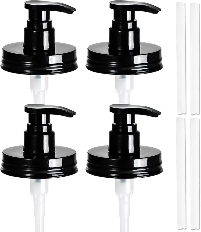 Amolliar Plastic Mason Jar Soap Dispenser Pump Lids - 4 Pack Black