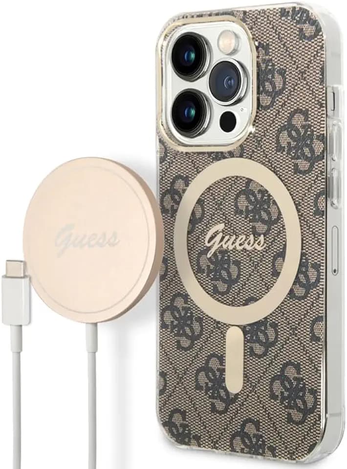 Guess Bündeln GUBPP14LH4EACSW Hülle und Ladegerät iPhone 14 Pro 6,1" braun Hard case 4G Print