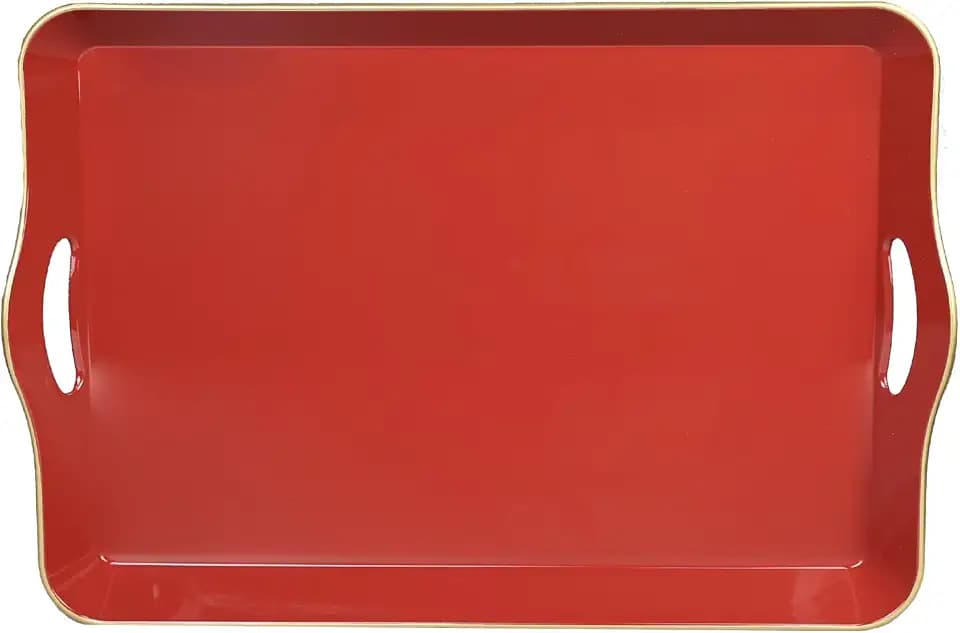 Spsyrine Large Red Decorative Tray, Elegant Plastic Serving Tray with Handles, Coffee Table Tray for Ottoman, Living Room, Home Decor 17.3"*11.8"*2"