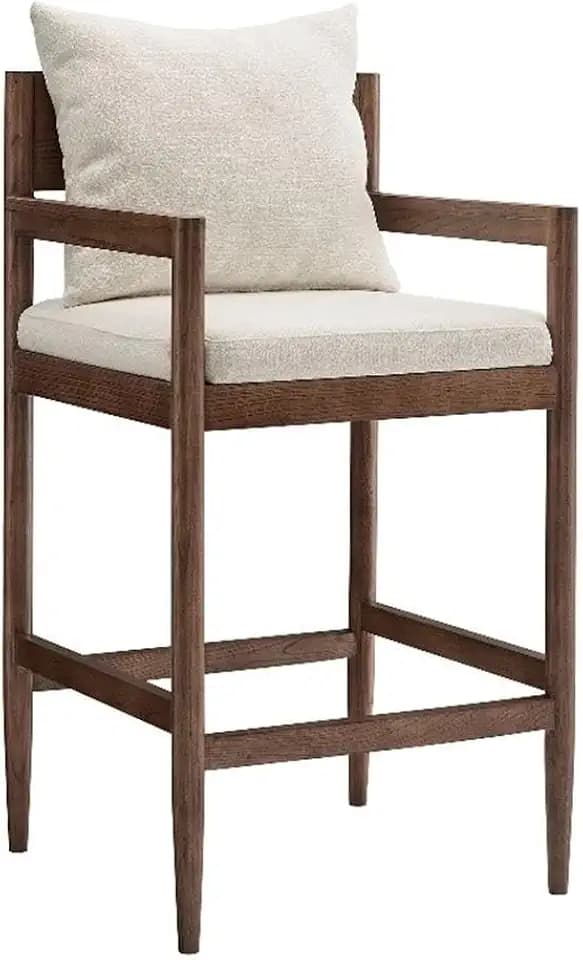 Modway Remington 29 Inch Barstool in Salt – Modern Upholstered Bar Height Stool with Back and Armrests – Wood Bar Chair with Cushion