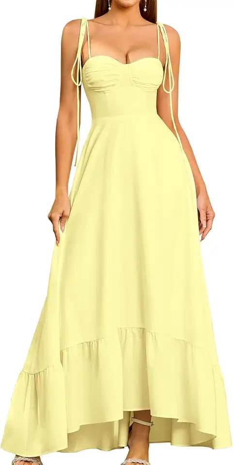 GLNEGE Women Summer Corset Wedding Guest Maxi Flowy A Line Milkmaid Dress