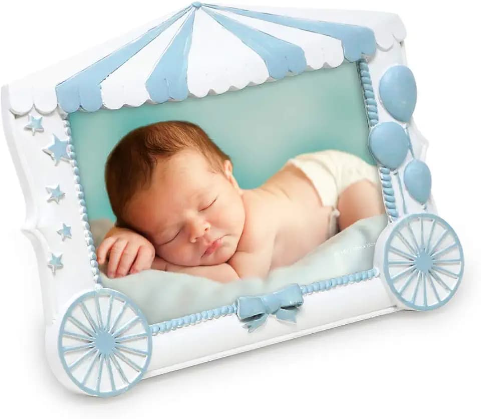 Isaac Jacobs 4x6 White With Blue Resin Sentiments Baby Picture Frame