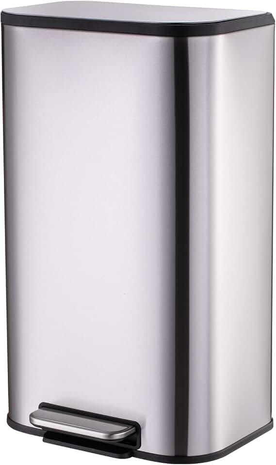 13.2 Gal/50L Rectangular Stainless Steel Trash Can, Fingerprint-Resistant Step-On Garbage Bin with Soft-Close Lid & Removable Inner Bucket, Brushed Kitchen Trash Bin for Home, Office, Bathroom