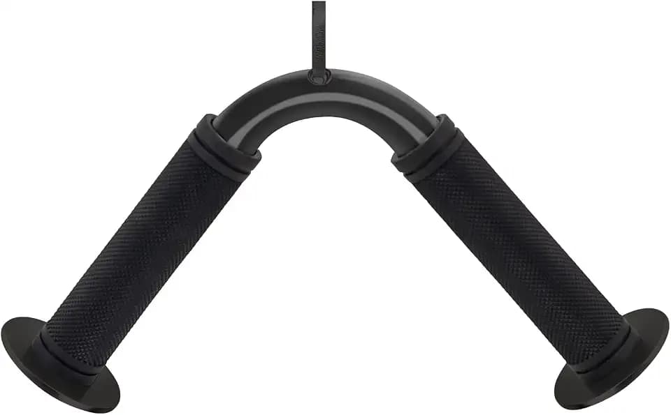 Tricep Press Down Bar, V Bar Cable Attachment, Steel with Non-Slip Rubber Grip (Black)
