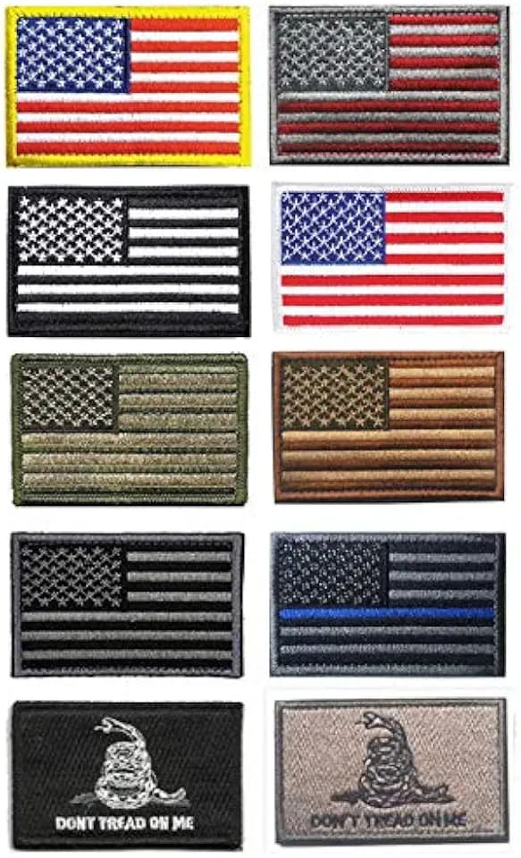 Antrix 10 Pack Iron on American Patches, Iron on Sew on Tactical USA American Flag US Flag DTOM Fully Embroidered Military Badge Emblem Patches for Clothes Jackets Jeans Caps Bags- 3.15x2