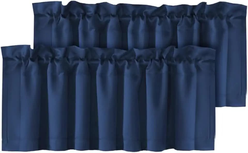 H.VERSAILTEX Blackout Valances for Windows,Navy Blue Short Window Valance Curtains for Living Room/Bedroom/Bathroom Privacy Decorative Rod Pocket Kitchen Valances,2 Panels,52" W x 18" L, Navy