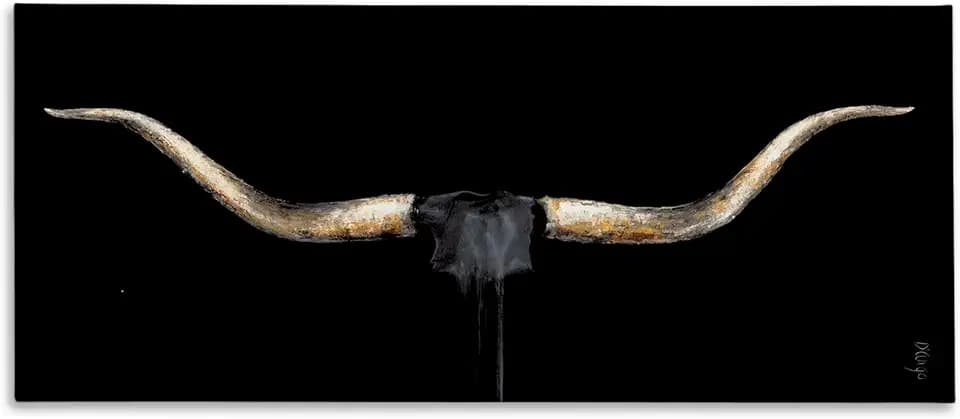 Bull Horns Southwestern, 10 x 24 Inch Canvas Wall Art