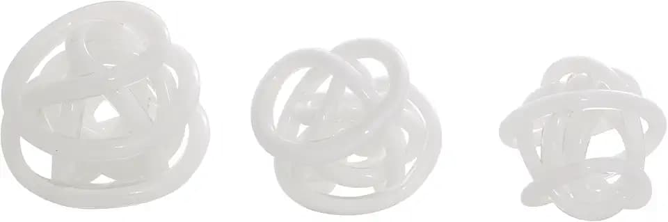 Deco 79 Glass Abstract Handmade Decorative Sculpture Iridescent Knotted Ball Home Decor Statues, Set of 3 Accent Figurines 5", 4", 4"W, White