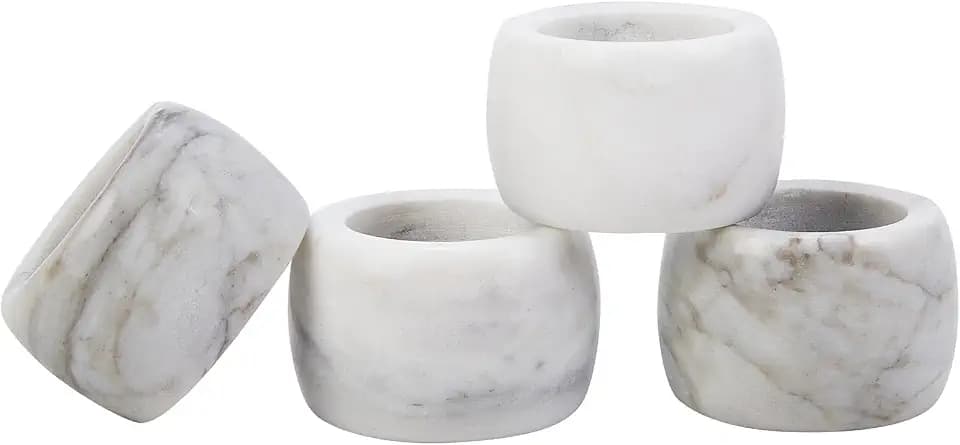 Set of 4 Marble Napkin Rings, Natural Marble Stone Napkin Ring Holders for Dining Table, White