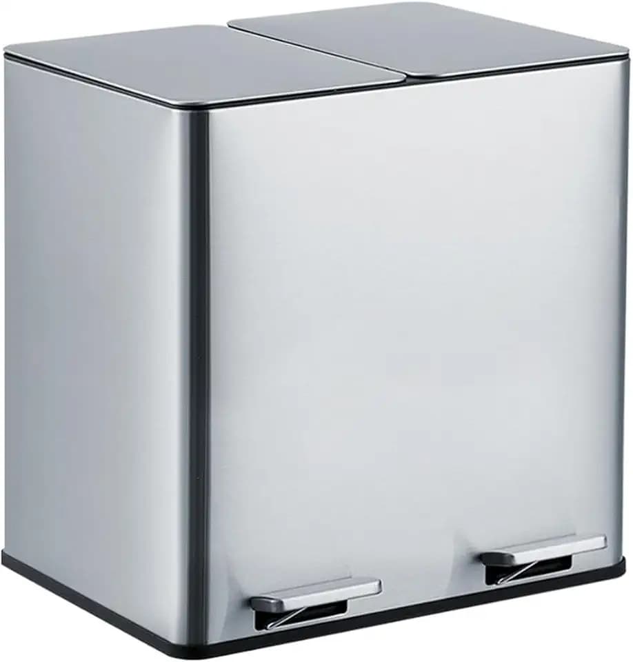 Dual Trash Can with Lid, 2 X11 Gallon Large Trash Can, Step Pedal Garbage, Removable Inner Buckets, Stainless Steel Trash Can for Bathroom, Kitchen, Office