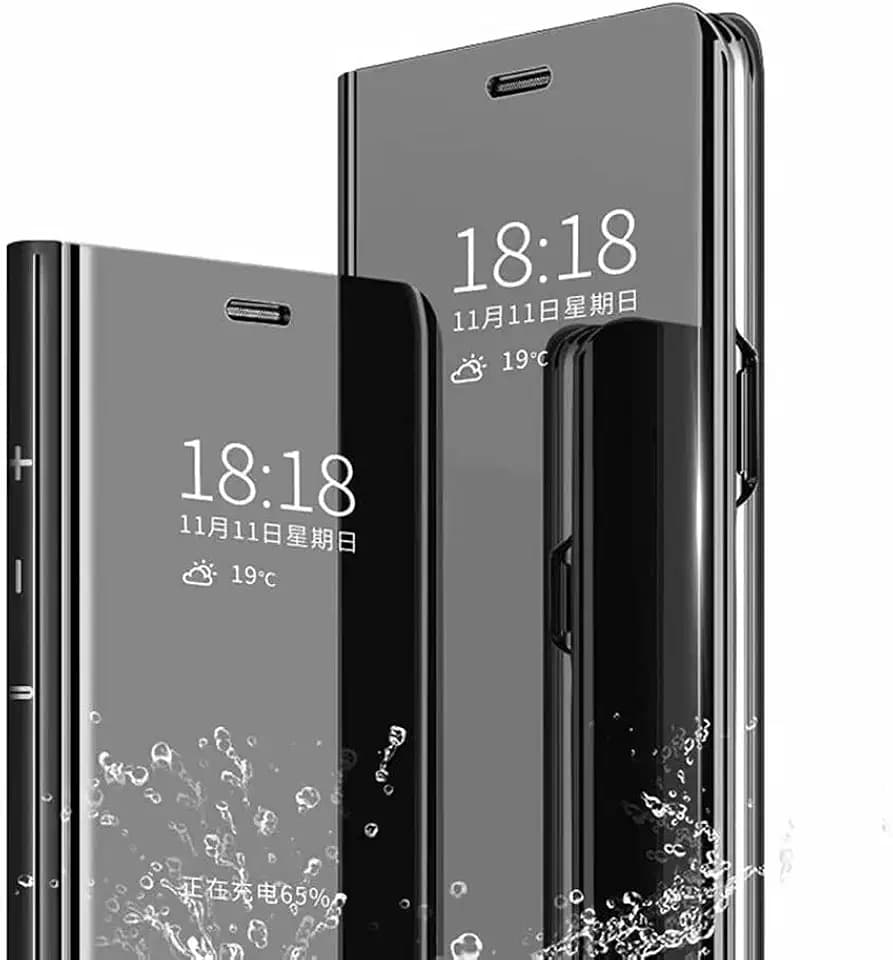 Handyhülle für Samsung Galaxy A04s Hülle, Spiegelseitige Smart Flip Schutzhülle, Voller Schutz, Hülle für Samsung Galaxy A04s Handy Schutzhülle.(Schwarz)