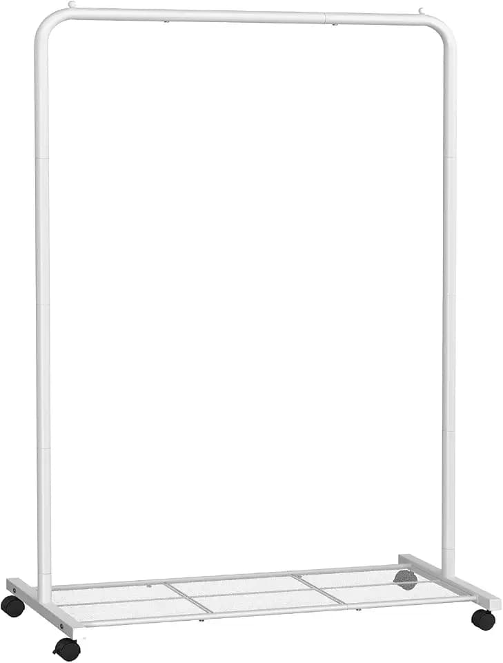 SONGMICS Clothes Rack with Wheels, Metal Garment Rack, Mesh Storage Shelf