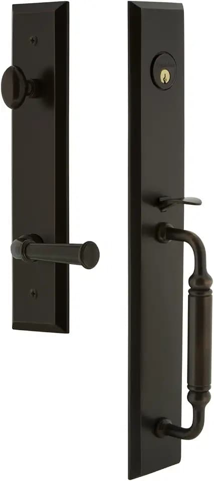 Grandeur 843233 Hardware Fifth Avenue One-Piece Handleset with C Grip and Georgetown Lever, Backset Size-2.375", Timeless Bronze