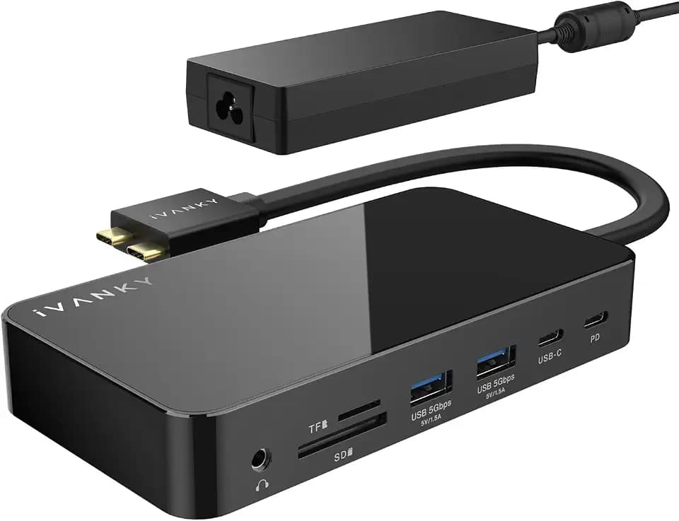 iVANKY 12-en-2 Dockingstation 2 monitore für MacBook Pro USB C | Alimentation 150W, double écran 4K@144Hz Dock pour MacBook M5/M4/M3/M2/M1 Pro/Max, 2×HDMI, 6×USB 5Gbps, 96W PD, SD/TF, Audio