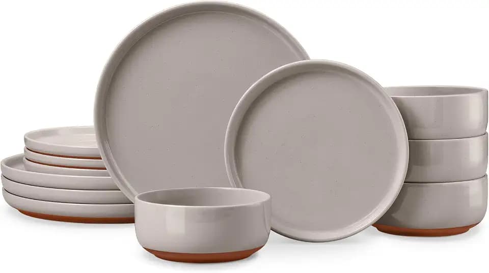 E-far Plates and Bowls Sets, 12Pcs Stoneware Ceramic Dinnerware Dishes Sets