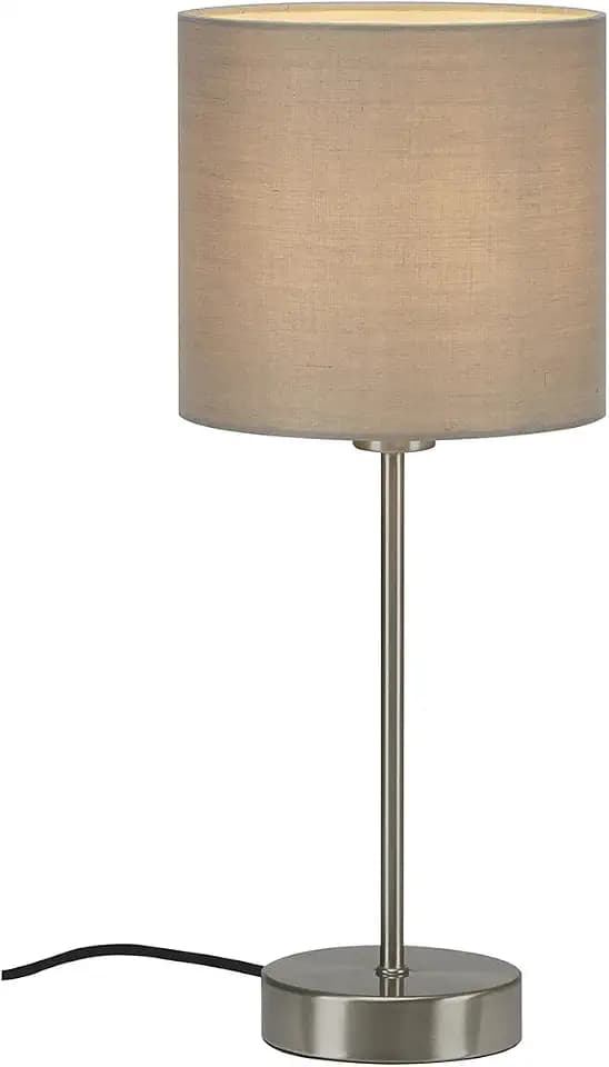 BRILONER - Nachttischlampe mit Lampenschirm aus Stoff, Ein-/Ausschalter, E14 Fassung, max. 25 Watt, Tischlampe, Lampe, Schreibtischlampe, Tischleuchte, Bürolampe, Leselampe Bett, 38,5x16 cm, Taupe
