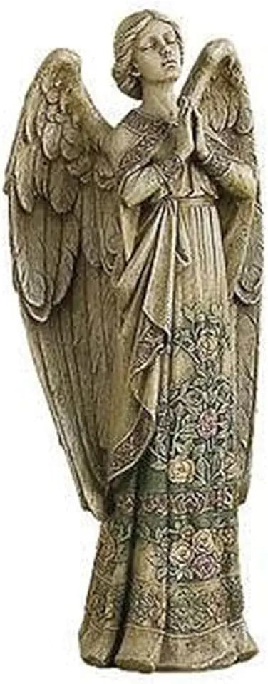 Roman 29011 Garden Decor Resin & Stone Praying Angel Statue with Rose Design