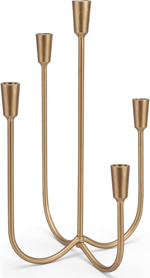 5-Candle Cast Iron Metal Candelabra, 17.7 Inch Candlestick Holders, Iron Tabletop Candelabra, Taper Candle Holders, Cast Iron Candelabra for Wedding, Table, Fireplace Mantel Decor